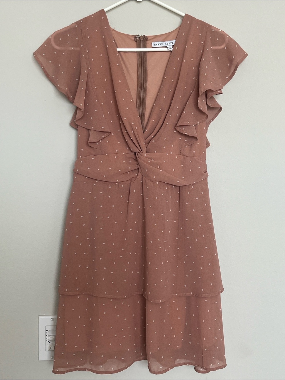 HYFVE Dusty Rose Polka Dot Twist-Front Midi Dress
